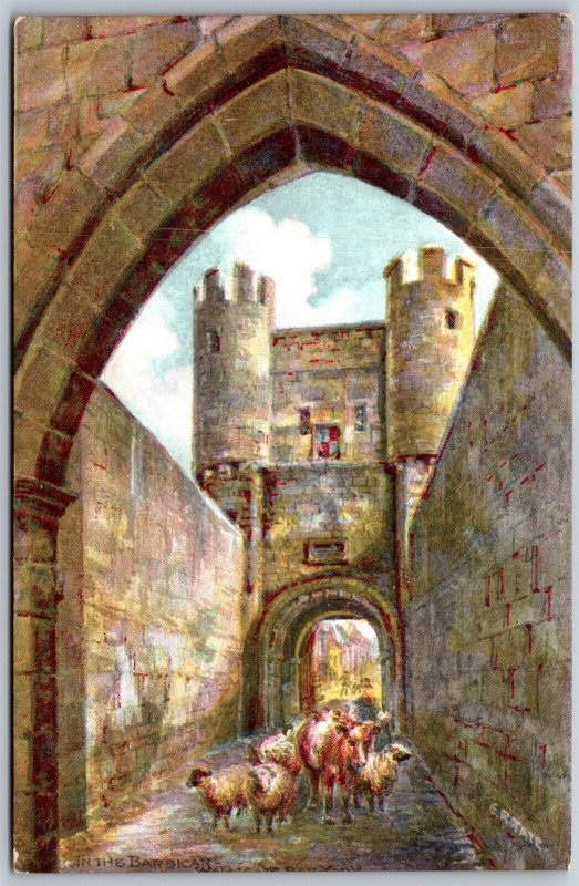 Vtg York England Walmgate Bar Gate Barbican Medieval Sketch Block Postcard