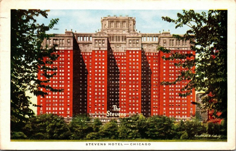 Chicago The Stevens Hotel Lake Shore Drive POSTED POSTCARD