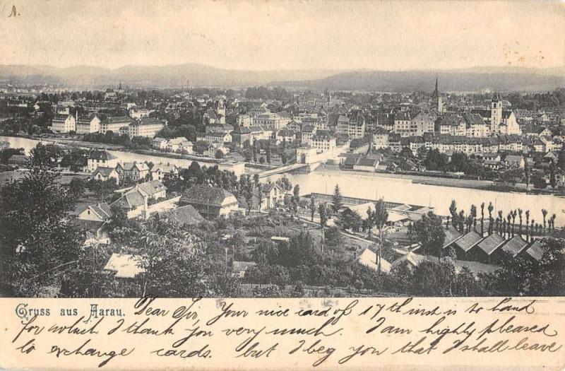 Aarau Austria Birdseye View Of Historic Bldgs River Antique Postcard K18878