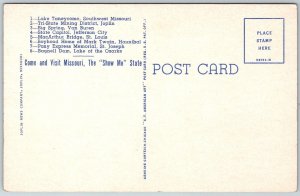 MISSOURI 1950s Postcard Map Multiview