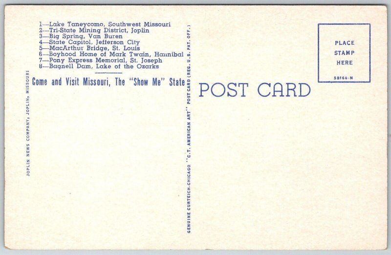 MISSOURI 1950s Postcard Map Multiview