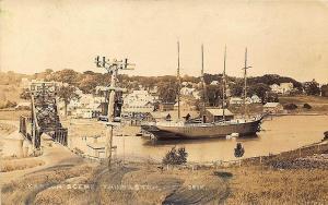 Thomaston ME Harbor View Stewart Four Masted Ship Iron Bridge RPPC Postcard