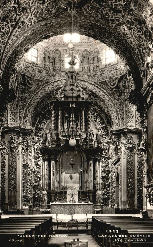 Vintage Postcard Photo Capilla Del Rosario Sto. Domingo Puebla Pue Mexico RPPC