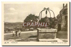 Old Postcard Vezelay well and overlooking the valley