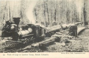 C-1910 Canada Train of Logs lumber Camp Bailey Bros private Postcard 24-12320
