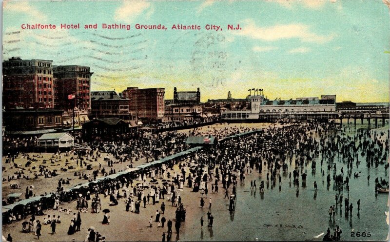Chalfonte Hotel Bathing Grounds Atlantic City NJ Antique Postcard PM Cancel WOB 