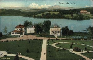 Swan Lake New York NY Bird's Eye View c1910 Vintage Postcard