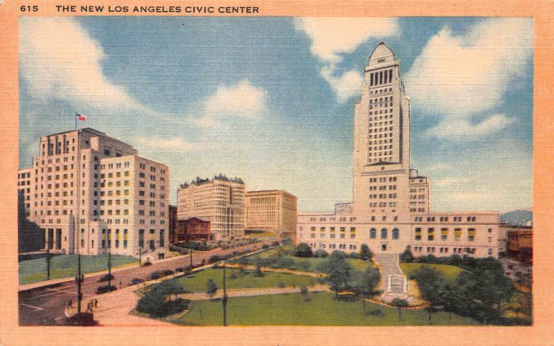 The New Los Angeles Civic Center, California, Early Linen Postcard, Unused