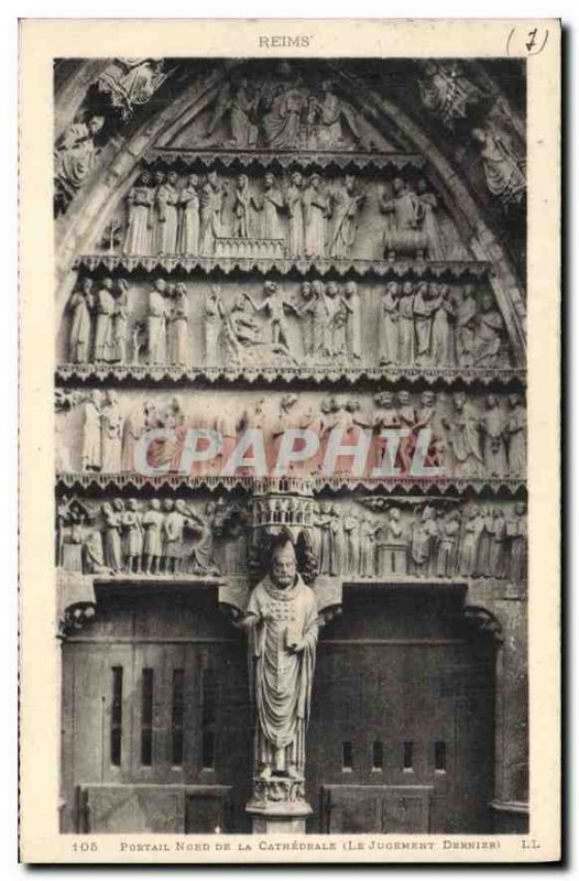 Old Postcard Reims Portain North Cathedrale The Last Judgment