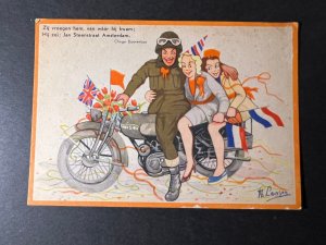 1945 Dutch Netherlands Holland Liberation Postcard Motorcycle Clinge Doorenbos