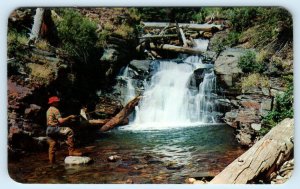 RATTLE CREEK FALLS, Idaho ID ~ TROUT FISHING Bonner County c1950s  Postcard