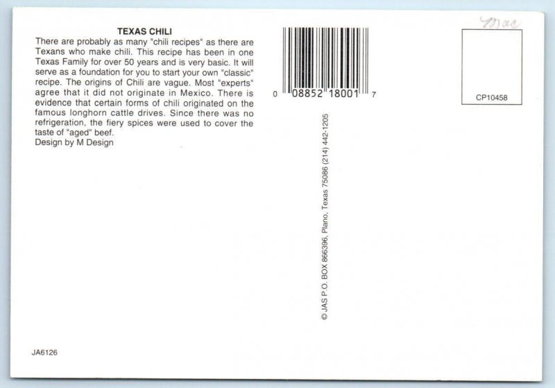 3 Postcards TEXAS CHILI ~ Illustrated RECIPES Nice Graphics  4x6