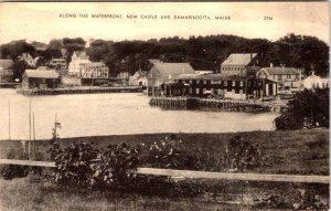 New Castle & Damariscotta, ME Maine  WATERFRONT WAREHOUSES  ca1940's Postcard