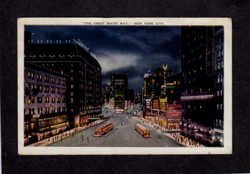 NY Night View Great White Way Times Square Sq New York City NYC Postcard