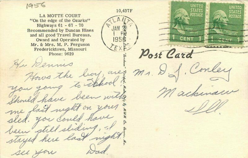 Missouri Fredericktown La Motte Court roadside MWM linen Postcard 22+4200