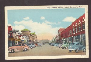 CLARKSDALE MISSISSIPPI DOWNTOWN DELTA AVE. STREET SCENE VINTAGE POSTCARD CARS