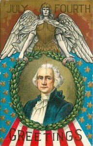 Patriotic, 4th of July, George Washington, Soldier wearing wings, Embossed