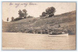 1906 Creek Boat Hilda Boy Child Port Dover Ontario Canada RPPC Photo Postcard