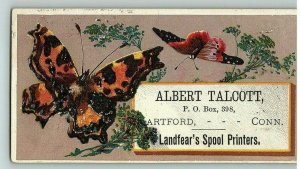 Albert Talcott Spool Printers Butterflies 2 Victorian Calling Card Hartford CT 