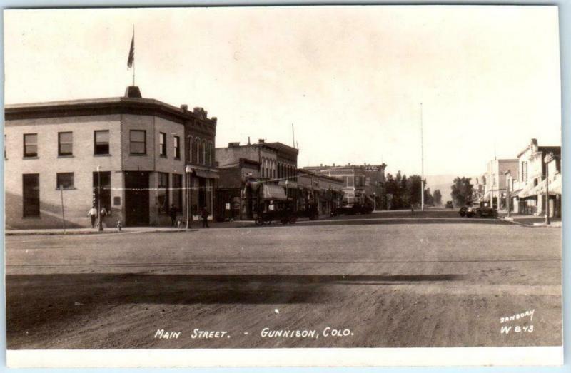 RPPC  GUNNISON, Colorado  CO    MAIN STREET Scene  Trimmed Sanborn W843 Postcard