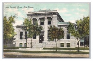 Postcard Carnegie Library Iola Kansas c1909 Postmark