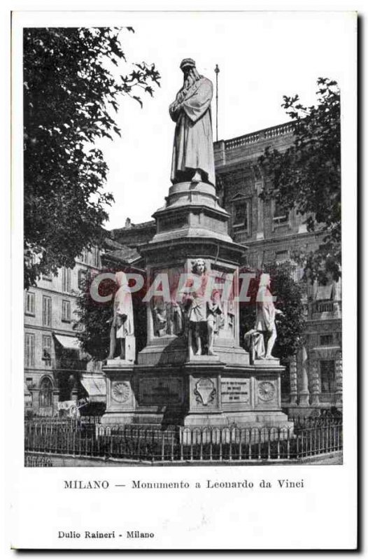 Italy Italia Milano Postcard Old Monumento a Leonardo da Vinci