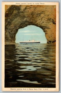 Steamer Passing Arch  Perce Rock  P.Q.  Canada   Postcard