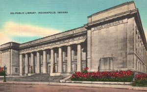 Vintage Postcard 1930's Public Library Building Indianapolis Indiana Structure