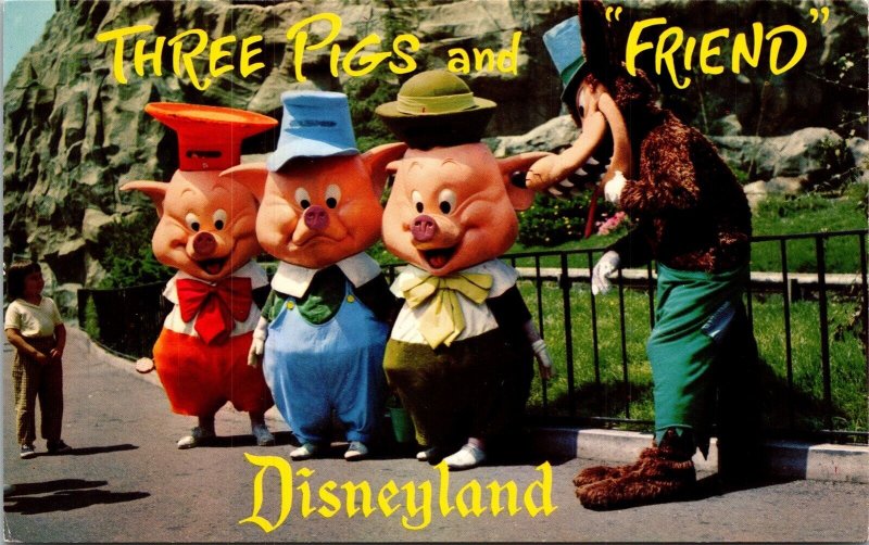 Three Pigs Friend Disneyland Magic Kingdom Unposted Vintage Fantasyland Unposted 