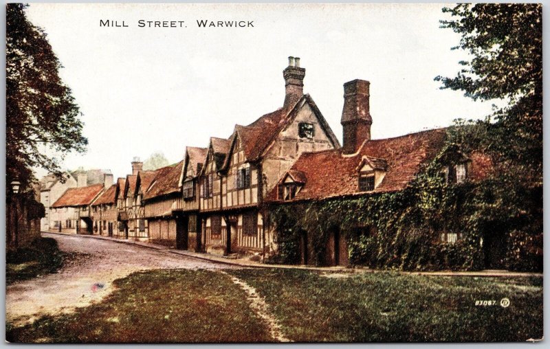 Mill Street Warwick Warwickshire Roadway Buildings Residences Postcard