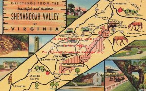 Curt Teich Linen Map Postcard, Shenandoah Valley Virginia