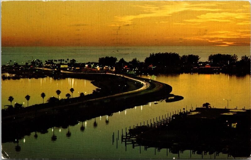 Clearwater Beach Twilight Aerial View Florida Chrome Cancel WOB Postcard