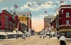 Waterloo Iowa 1916 Postcard East Fourth Street Commercial National Bank