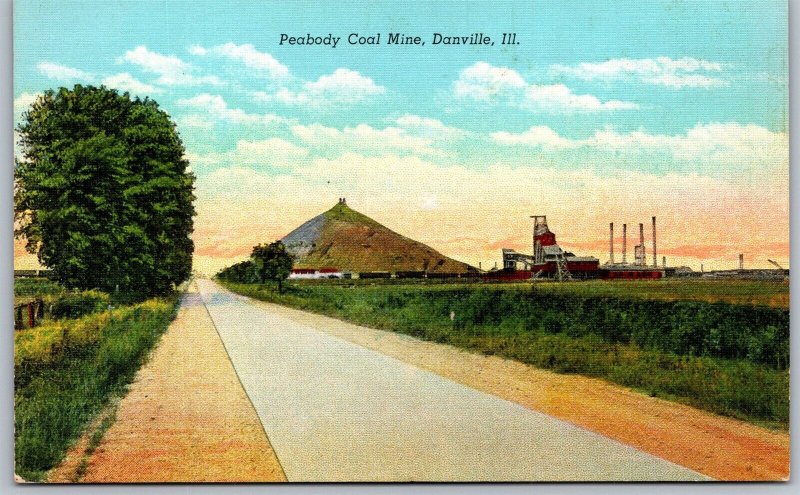 Vtg Danville Illinois IL Peabody Coal Mine 1940s View Linen Postcard