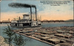 La Crosse Wisconsin WI Steamer Kit Carson Towing Lumber Vintage Postcard