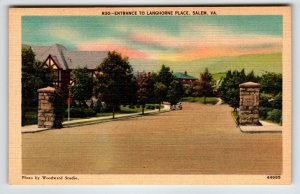 Entrance To Langhorne Place Salem Virginia Postcard Linen Unposted VA Old Car