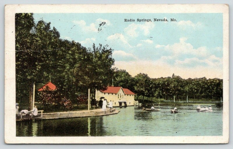 Nevada Missouri~Radio Springs Bath & Boat House~Rowboats~Ladies on Walk~1925