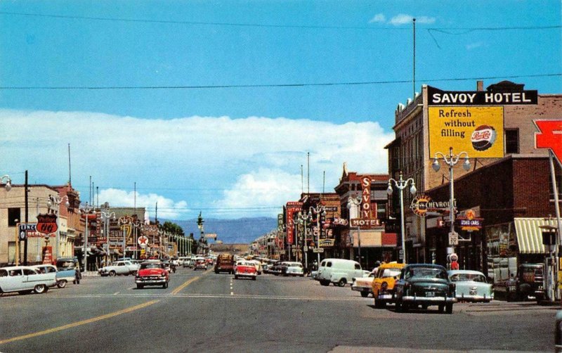 PRICE, UTAH Main Street Scene Savoy Hotel, Cars, Signs c1950s Vintage Postcard