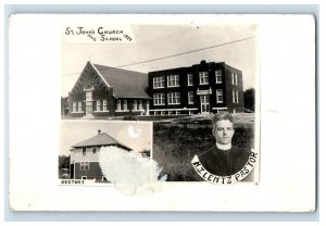 Vintage RPPC St. John's Church And School Real Photo Postcard F124E