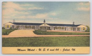Linen~Manor Motel~US 6 & 66~Joliet IL~View Across Road~Blue & White Bldg~PM 1951