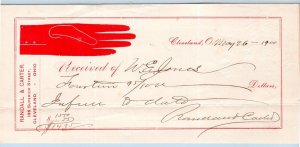 1900 CLEVELAND OHIO*RANDALL & CARTER*GLOVES*ANTIQUE RECEIPT*SUPERIOR STREET