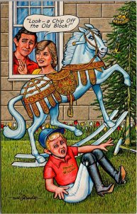 Humour Prince Charles & Princess Diana Prince William Rocking Horse Calamity