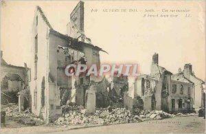 Old Postcard WAR 1914 - Senlis - A street incendi�e