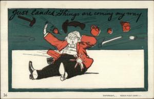 Man Gets Tools Thrown At Him THINGS ARE COMING MY WAY c1910 Postcard