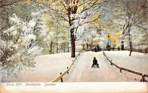 STOCKHOLM SWEDEN~SLEIGH RIDING ON FLORA HILL-1915 POSTCARD