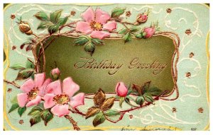 Birthday , Pink flowers ,  embossed ,