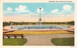 MCPHERSON, KS Kansas    SWIMMING POOL~Fountain~SLIDES   c1940's Postcard