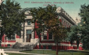 Vintage Postcard 1911 Administration Building University Of Nebraska Lincoln Neb