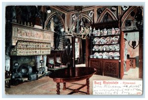 c1910 Interior of Burg Rheinstein Rittersaal Germany Antique Posted Postcard