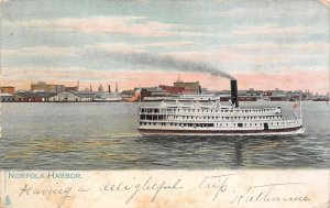 Norfolk Virginia Steam Ship In Norfolk Harbor Color Lithograph Vintage PC U4440